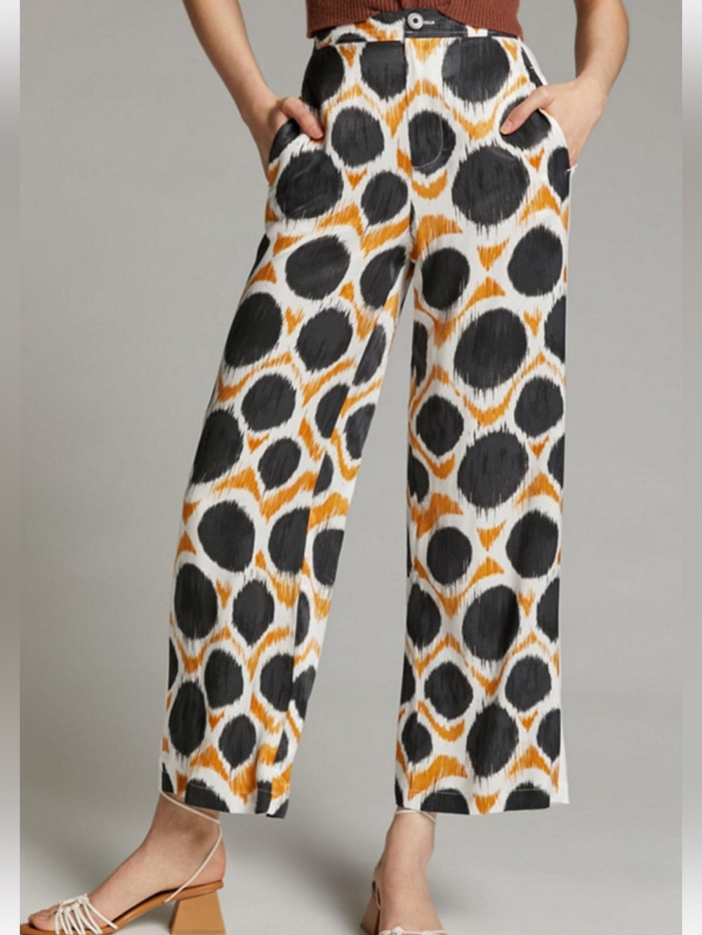 Maeve Wellesley Crop Pants with Black with Camel Color Geometric Print